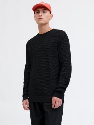 Jack & Jones Strickpullover JACK & JONES JPRBLUBARKLEY KNIT CREW NECK CH, Herren, Gr. XS, schwarz detail:solid, Strick, Obermaterial: 100% Baumwolle, unifarben, re