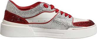 Dolce & Gabbana White Red Rhinestone Embellished Men Sneakers Mens Shoes