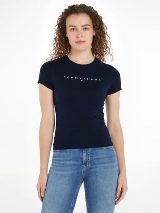 Tommy Jeans T-Shirt TOMMY JEANS CURVE TJW SLIM LINEAR TEE EXT, Damen, Gr. 6XL (52), blau (schwarz night navy), Single Jersey, Obermaterial: 100% Baumwolle, unifar