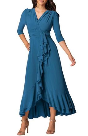Kiyonna Veronica Ruffle Evening Gown in Aegean Blue at Nordstrom, Size X-Large