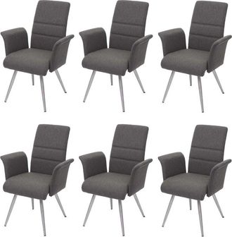 Hhg Hhg - Nunca Usado] Juego De 6 Sillas De Comedor 709, Silla De Cocina Silla Con Reposabrazos, Tela/textil Acero Inoxidable Cepillado, Gris-marr&oacute;n