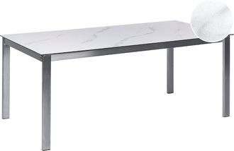 Beliani Mesa De Comedor De Jard&iacute;n De 6 Plazas 180 X 90 Cm Tablero De Cristal Cer&aacute;mico Templado Estructura De Acero Inoxidable Efecto M&aacute;rmol Blanco Cosoleto