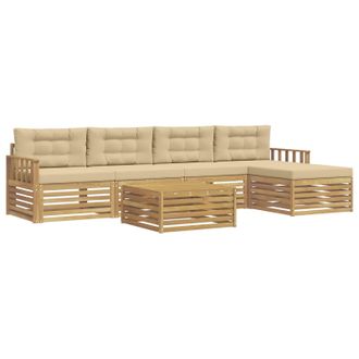vidaXL Conjunto De Sof&aacute;s De Exterior Con Coj&iacute;n 7 Pcs Y Beige Poli&eacute;ster Vidaxl
