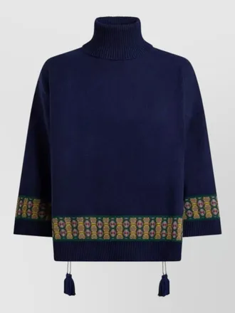 Etro womens turtleneck top geometric pattern tassels