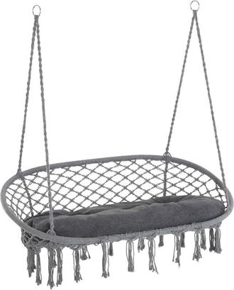 OUTSUNNY Hanging Hammock Chair Macrame Seat for Patio Garden Yard Dark Grey