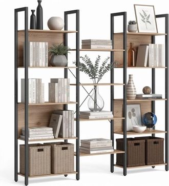 Relaxdays Relaxdays Industrial Wood Effect Bookcase, 14 Open Shelves, Light Brown, H166×W158×D24 cm