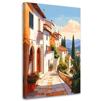Feeby Cuadro Sobre Lienzo, Italia Paisaje De Calles Y Casas De La Toscana, 70x100