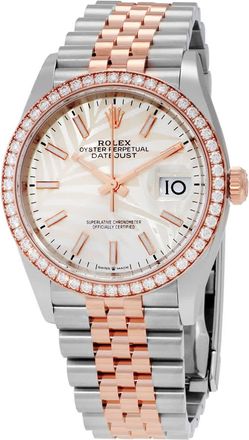 Rolex Datejust 36 Automatic Silver Palm Motif Dial Chronometer Diamond Watch 126281SSPLMJ