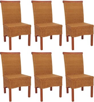Hhg [nunca Usado] Lote De 6 Sillas De Comedor Silla De Mimbre Silla M42, Rat&aacute;n, Sin Coj&iacute;n De Asiento