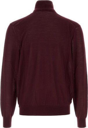Saint Laurent Mens Roule Sweater Burgundy Wool