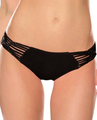 BECCA by Rebecca Virtue Womens Electric Current Solid Macrame Hipster Bikini Bottom In Black