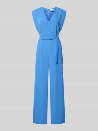 Comma Jumpsuit mit V-Ausschnitt und Bindeg&uuml;rtel in Royal, Gr&ouml;&szlig;e 34