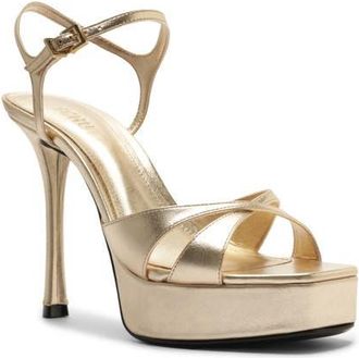 Schutz Maxine Ankle Strap Platform Sandal in Platina at Nordstrom, Size 10.5