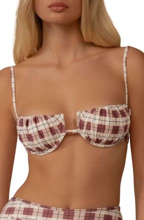 Montce Swim Plaid Petal Bikini Top in Maroon Plaid at Nordstrom, Size X-Small