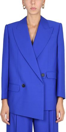 Alexander McQueen Blue Solid Peaked Lapel Blazer