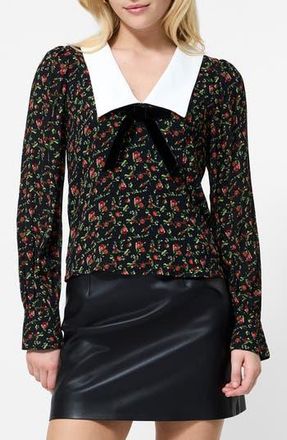 French Connection Yasmin Floral Collared Long Sleeve Top in Black Julia Ditsy Bl at Nordstrom Rack, Size X-Small