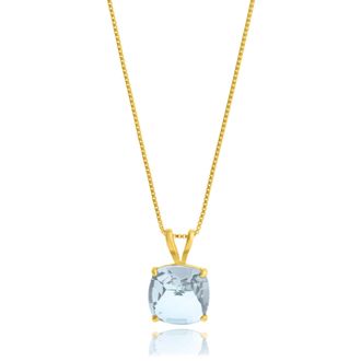 MAX + STONE 14k Yellow Gold 8mm Cushion Cut Gemstone Pendant Necklaces with 18 inch Box Chain