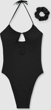 Calvin Klein Black Crinkle Plunge Swimsuit, XS