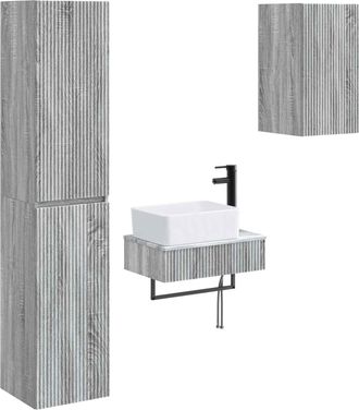 vidaXL Juego De Muebles De Ba&ntilde;o 3 Uds. Sonoma Gris 33 X 34,5 X 160 Cm Vidaxl
