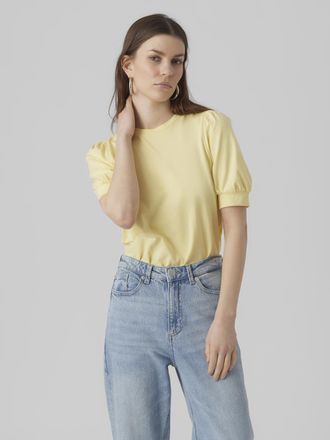 Vero Moda T-Shirt VERO MODA VMKERRY 2/4 O-NECK TOP VMA JRS NOOS, Damen, Gr. XL, lemon meringue, Jersey, Obermaterial: 100% Baumwolle, unifarben, figurumspielend