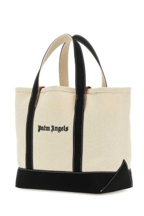 Palm Angels Womens Ivory Canvas Shopping Bag Offwhite Exterior: Cotton Borse A Mano