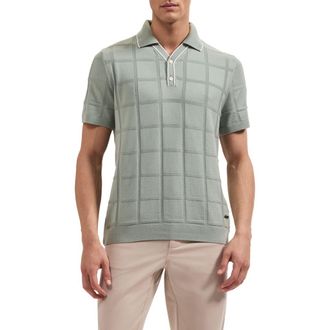 Bugatchi Grid Short Sleeve Cotton & Modal Sweater in Avocado at Nordstrom, Size Xx-Large