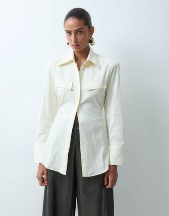 Asos con vita stretta e spalline oversize color crema-Bianco