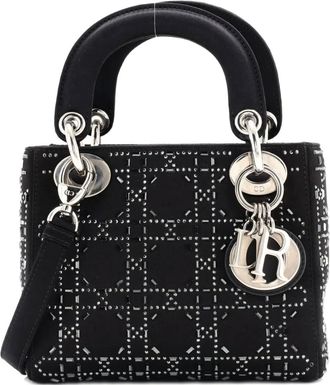 Dior Lady Dior Bag Crystal Embellished Cannage Quilt Satin Mini satchel - Nero