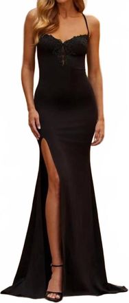 La Femme High Slit Racerback Dress In Black