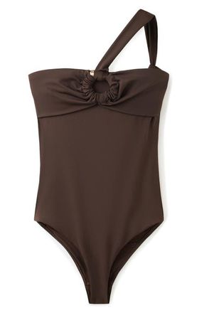 Mango Asymmetric One-Piece Swimsuit in Brown at Nordstrom, Size X-Large