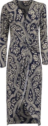 Johanna Ortiz Spice Market Hunter Midi Dress in Midnight Blue Cotton