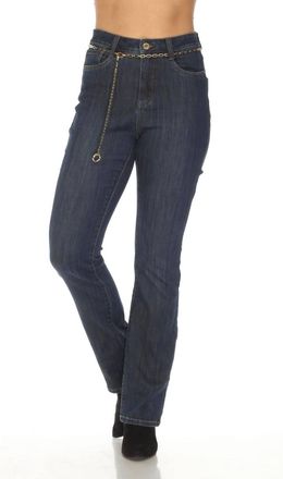 Joseph Ribkoff Belted Chain High Rise Bootcut Jean In Indigo