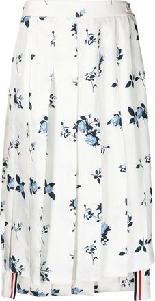 Thom Browne floral-print silk pleated skirt - women - Silk - 36 - White