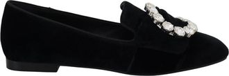 Dolce & Gabbana Chique Fluwelen Loafers met Kristalversieringen - Dames - Loafers - Zwart - 37 1/2 EU - Katoen - Schoenen