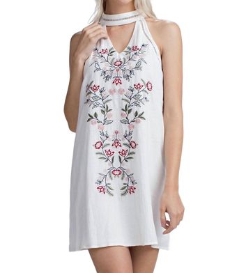 Honey Punch Embroidered Halter Mini Dress In Ivory