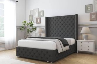 Comfort Beds Emily Dumfries Bed Frame - 50 Upholstered Wingback Headboard in Dark Grey | Size: Small Double