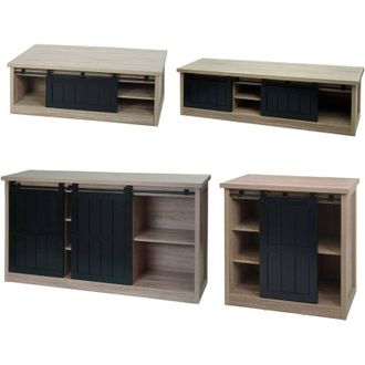 Hhg [NON UTILIZZATO] Set soggiorno salotto componibile industriale porta TV credenza cassettiera tavolino HHG-755 legno naturale chiaro
