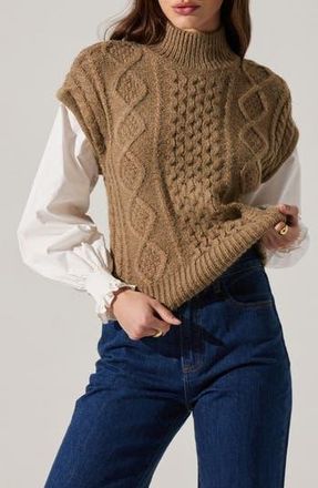 ASTR the Label Angeline Mixed Media Sweater in Khaki at Nordstrom Rack, Size X-Small