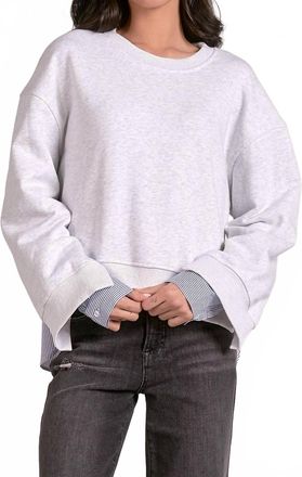Elan Long Sleeve Mix Media Top In Heather Grey/blue Stripe