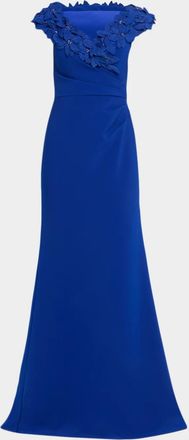 Teri Jon Crepe Off-The-Shoulder Gown