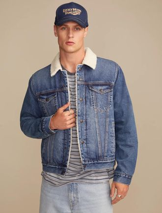 Lucky Brand Mens Faux Shearling Lined Denim Jacket