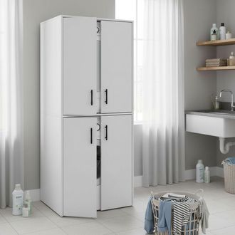 Dmora Set Muebles Para Lavander&iacute;a Montoro, Set Almacenaje 2 Compartimentos, Puerta Batiente, 4 Puertas, Blanco