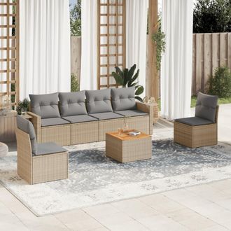 vidaXL Vidaxl - Set Sof&aacute;s De Jard&iacute;n 7 Piezas Y Cojines Rat&aacute;n Sint&eacute;tico Beige