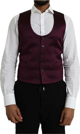 Dolce & Gabbana Maroon Zijden Formele Waistcoat Jurk - Heren - Gillet - Bruin - S - Satijn - Kostuums