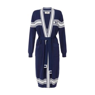 Elisabetta Franchi Viscose Cardigan met Contrasterende Banden - Dames - Vesten - Blauw - L - Truien & Vesten