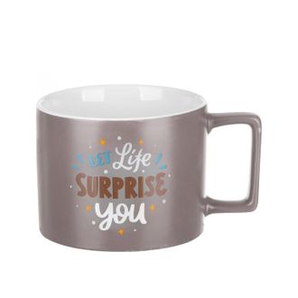 KASANOVA Tazza mug scritta 450 ml in porcellana grigio opaco