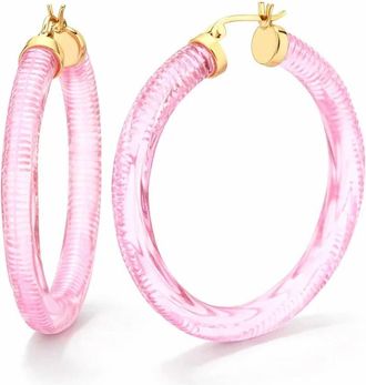 Gold & Honey Womens Instyle Lucite Hoop Earrings In Pink