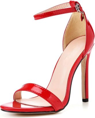 Generic Womens Strappy High Heeled Sandals Open Toe Ankle Strap Heels Comfy Stiletto Heels Wedding Bridal Dress Shoe,Red,6 UK