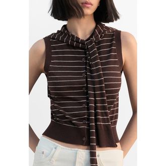 Mango Tie Neck Sweater Vest in Chocolate at Nordstrom, Size X-Small