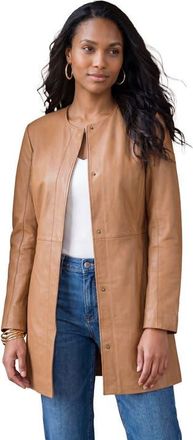 Jessica London Three Quarter Leather Jacket in Brown Maple at Nordstrom, Size 32